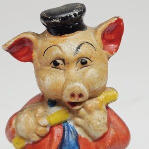 Vtg Three Little Pigs Bisque Cartoon Chalkware Disney Fifer Pig Flute Japan